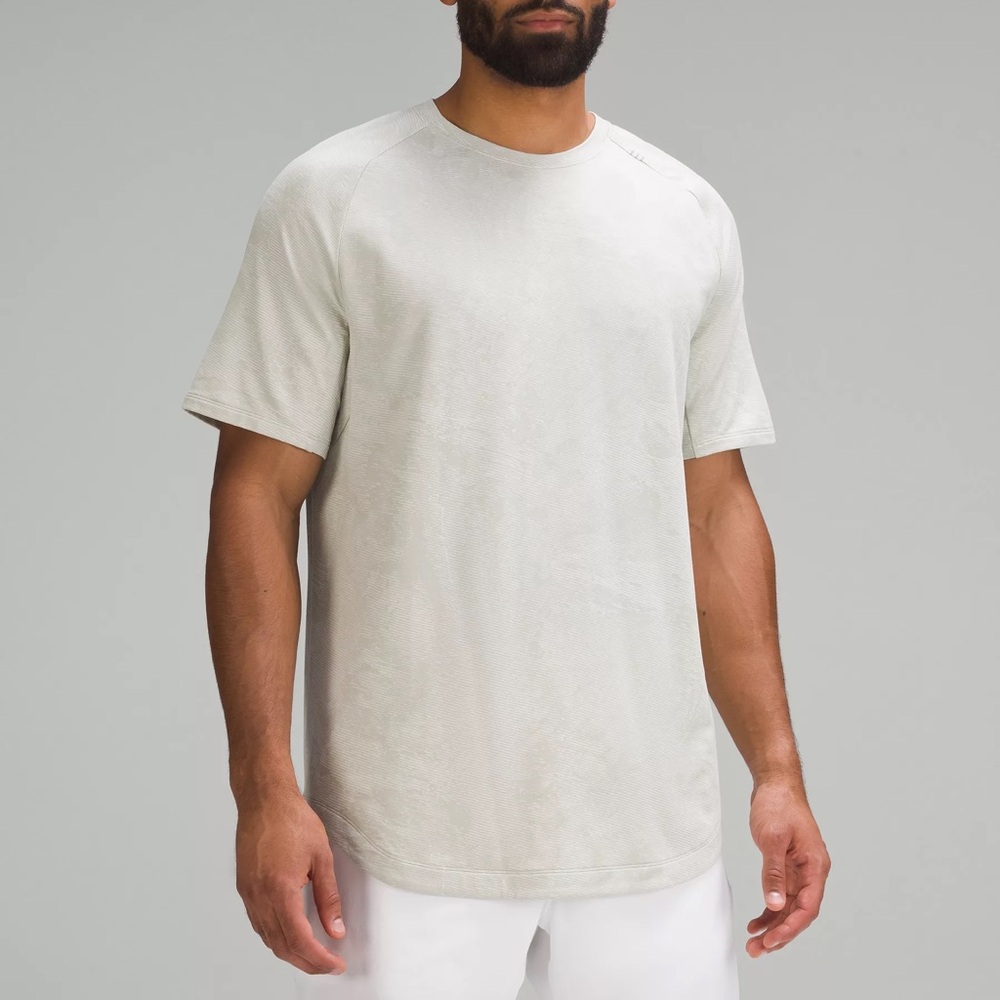 Lululemon Drysense Short Sleeve Shirt - Marble Map Jacquard Raw Linen Turtledove